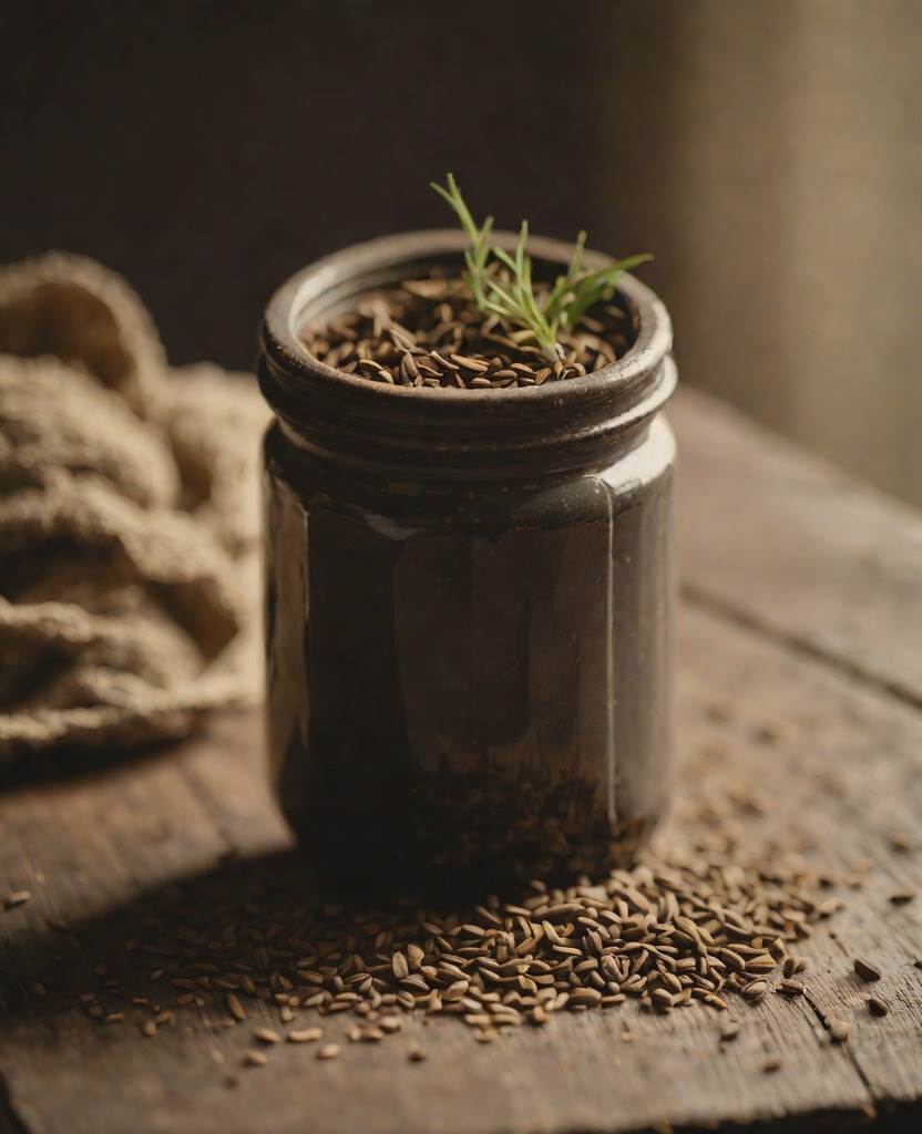 A sealed jar of herbs