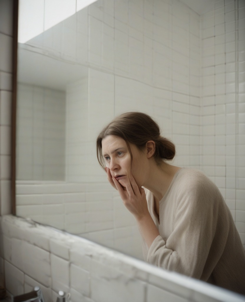 Woman checking her breath