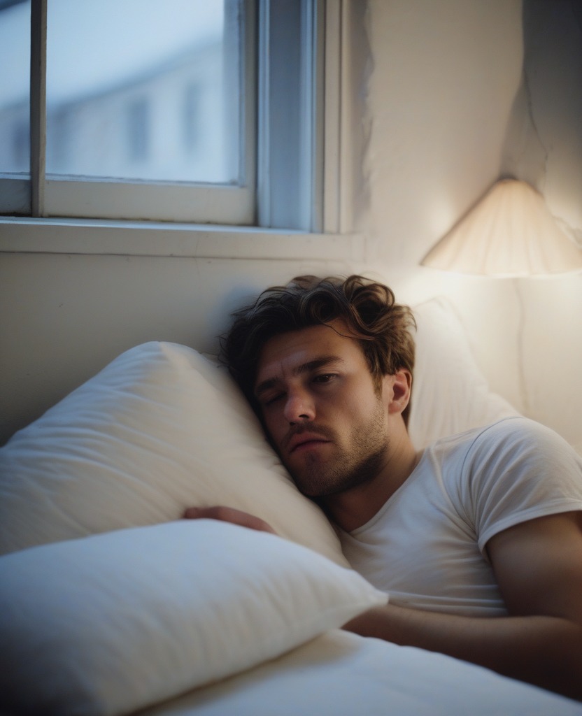 Man lying awake at night
